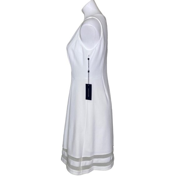 Tommy Hilfiger Cream A-Line Dress, NWT $109 Mesh Illusion Trim Women's Size 10 - Picture 8 of 11